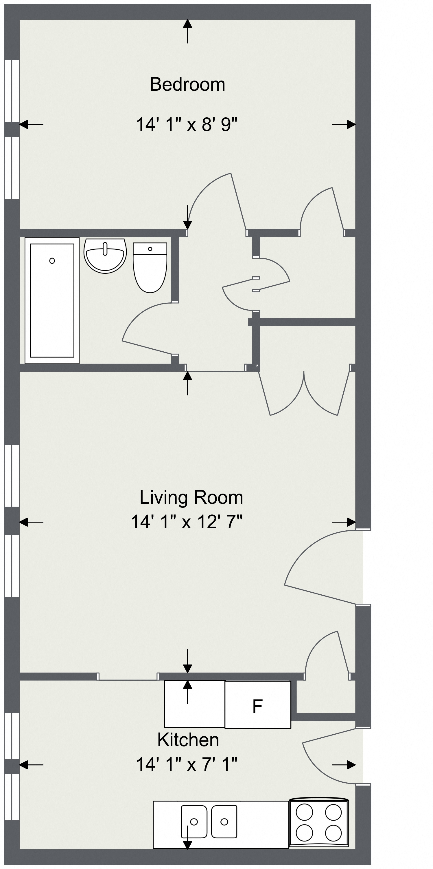 Floor plan layout diagram for Palmetto 1 Bedroom 1 Bath B
